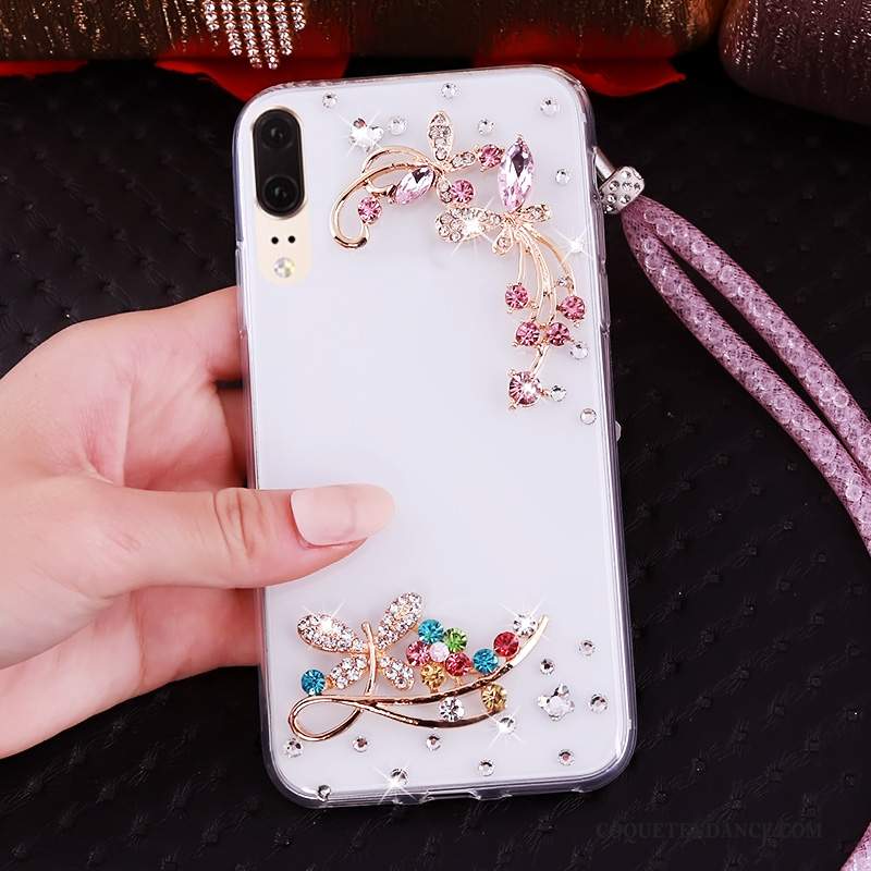 Huawei P20 Coque Strass Fluide Doux Transparent De Téléphone Ornements Suspendus