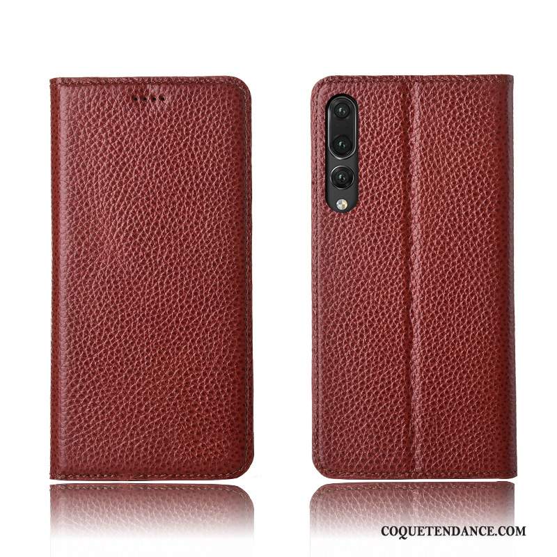 Huawei P20 Pro Coque Litchi Étui Nouveau Rouge Cuir Véritable