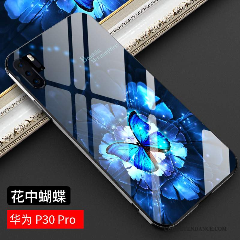 Huawei P30 Pro Coque Bleu Créatif Net Rouge Miroir Étui