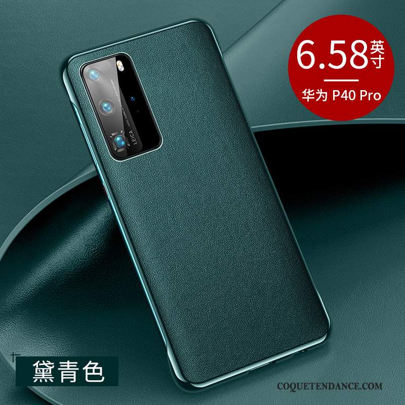 Huawei P40 Pro Coque Border Vert Net Rouge De Téléphone Cuir Véritable