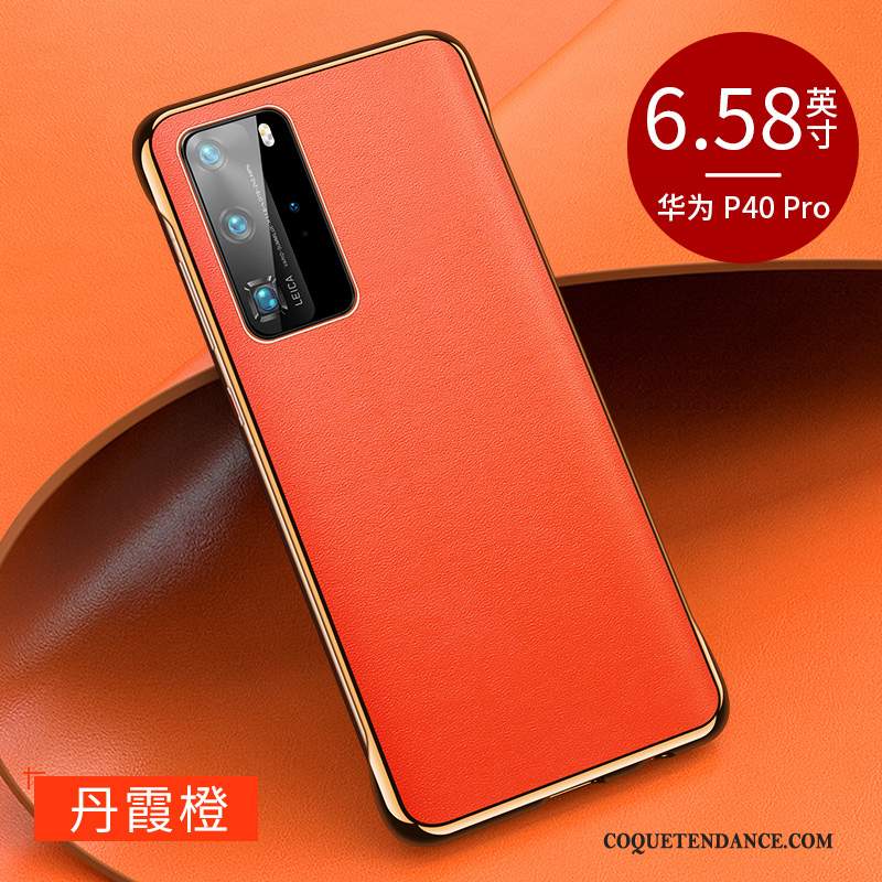 Huawei P40 Pro Coque Border Vert Net Rouge De Téléphone Cuir Véritable