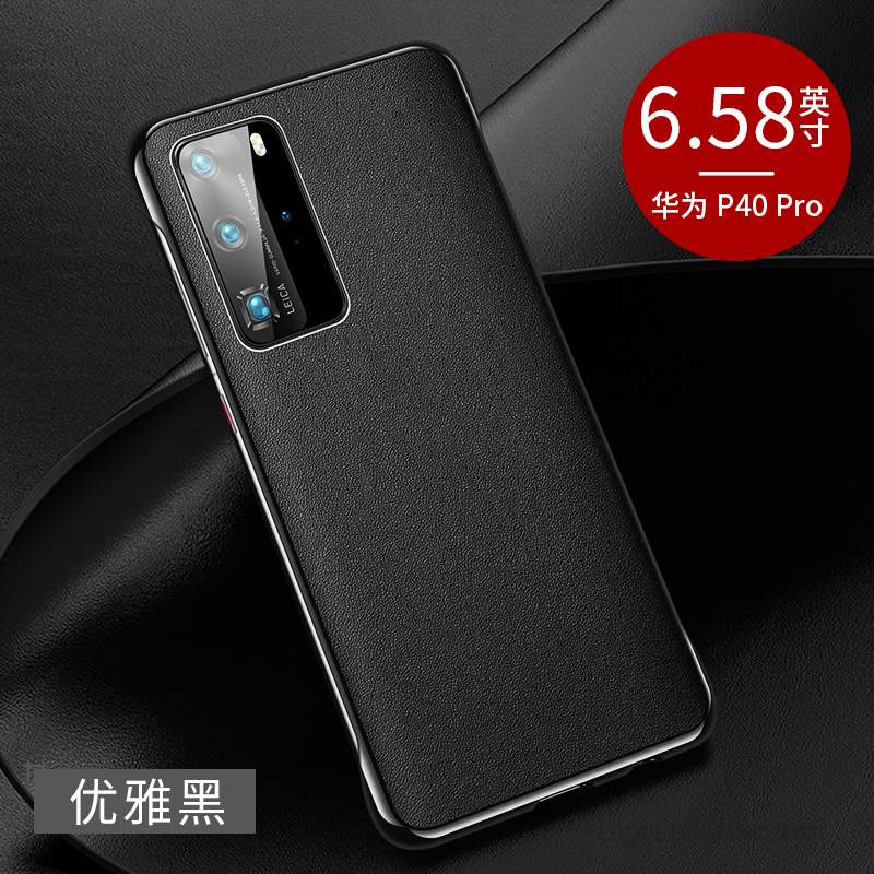 Huawei P40 Pro Coque Border Vert Net Rouge De Téléphone Cuir Véritable