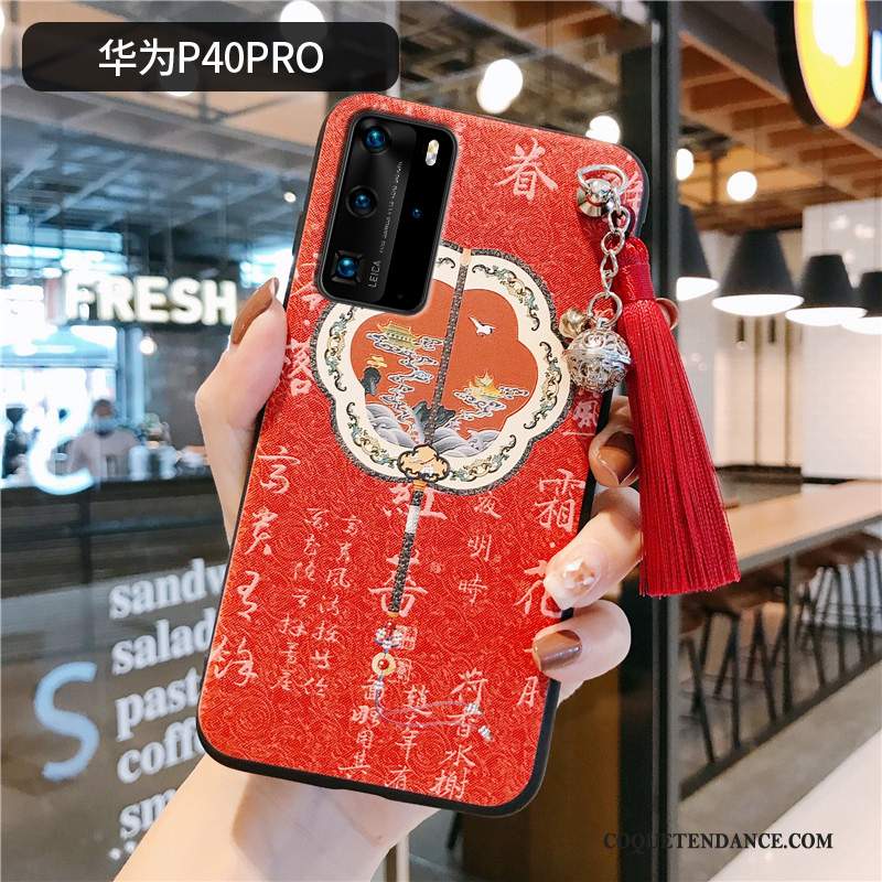 Huawei P40 Pro Coque Silicone Rose Étui À Franges Style Chinois