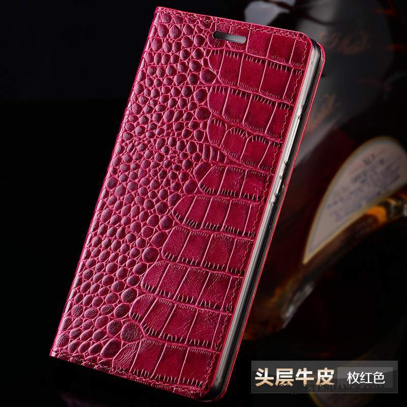 Huawei P8 Coque Clamshell Vin Rouge Silicone Cuir Véritable Étui
