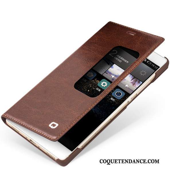 Huawei P8 Coque Cuir Véritable Étui Protection Housse Noir