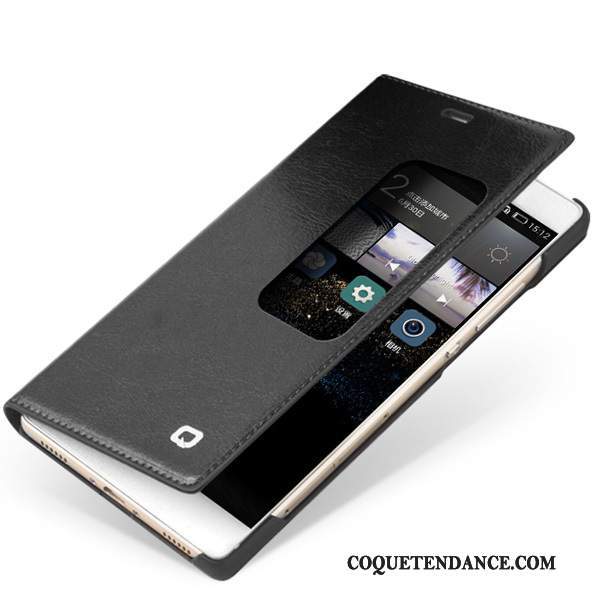 Huawei P8 Coque Cuir Véritable Étui Protection Housse Noir