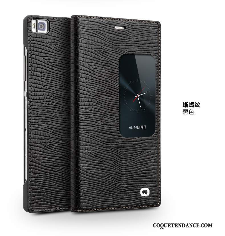 Huawei P8 Coque Cuir Véritable Étui Protection Housse Noir