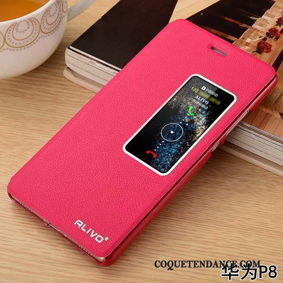 Huawei P8 Coque Housse Rouge Incassable De Téléphone Étui En Cuir