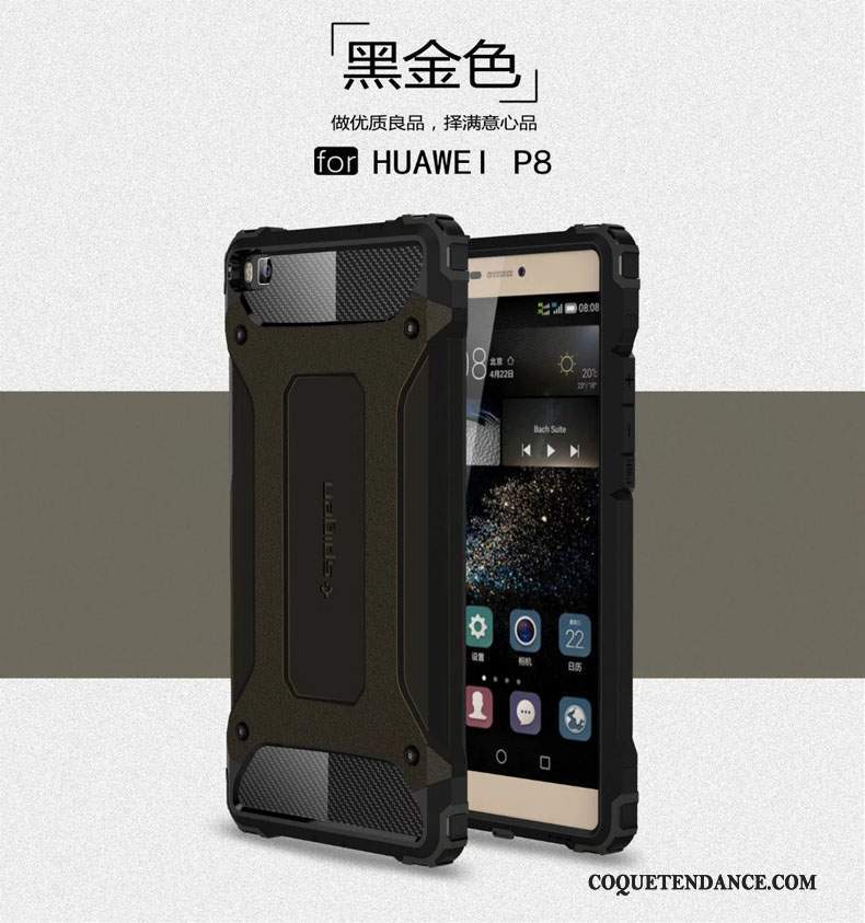 Huawei P8 Coque Étui Silicone Rouge Métal Trois Défenses
