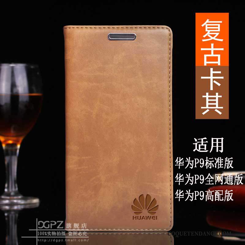 Huawei P9 Coque Cuir Véritable Marque De Tendance Simple Protection Personnalité