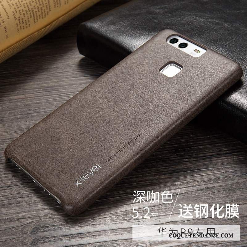 Huawei P9 Coque Cuir Véritable Protection Étui Fluide Doux