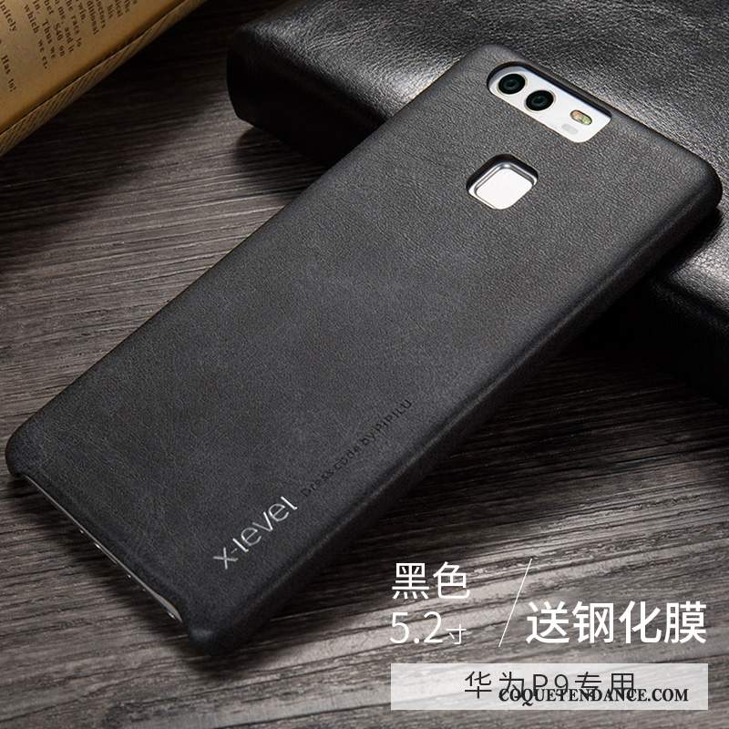 Huawei P9 Coque Cuir Véritable Protection Étui Fluide Doux