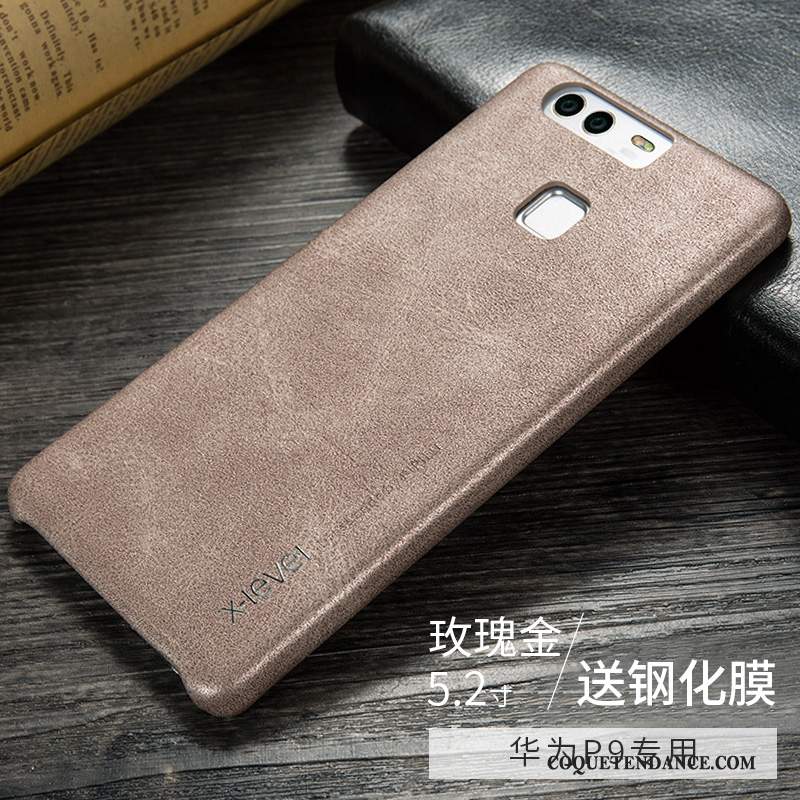 Huawei P9 Coque Cuir Véritable Protection Étui Fluide Doux