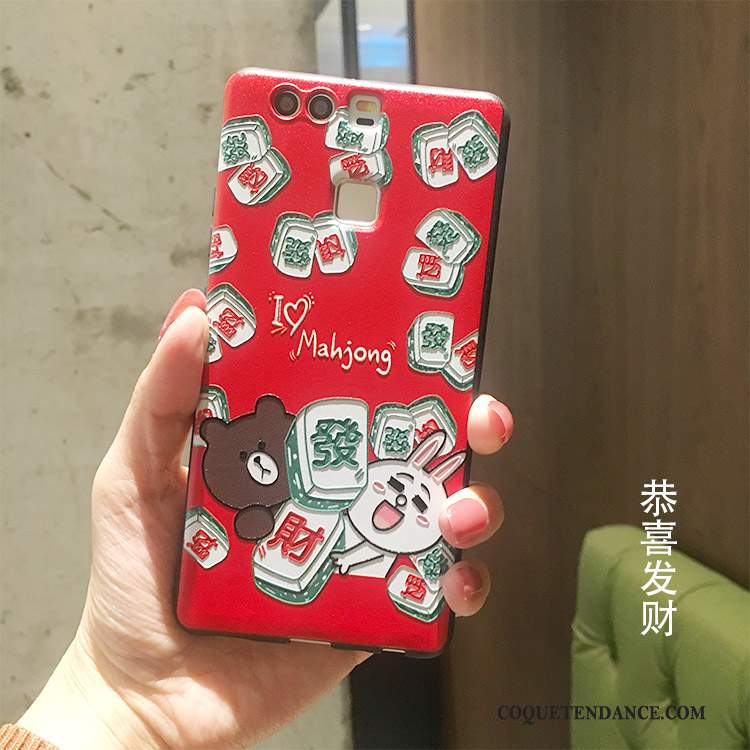 Huawei P9 Coque Gaufrage Silicone Rouge Nouveau Richesse