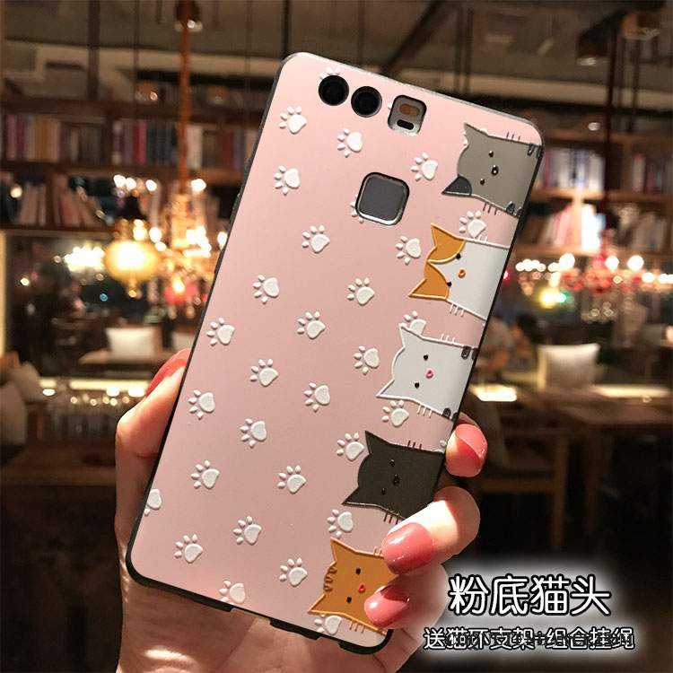 Huawei P9 Plus Coque Dessin Animé Ornements Suspendus De Téléphone Rose Étui