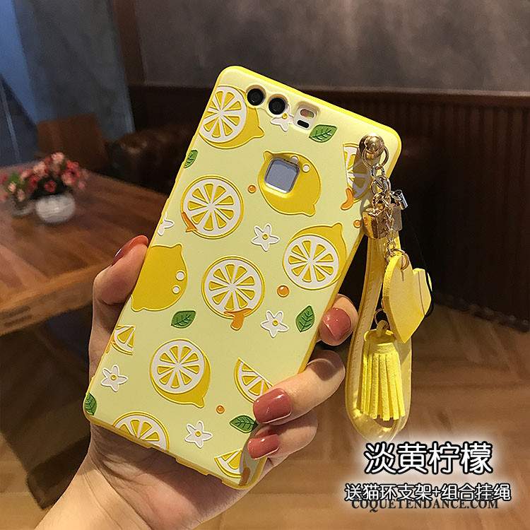 Huawei P9 Plus Coque Jaune Ornements Suspendus Gaufrage Amour