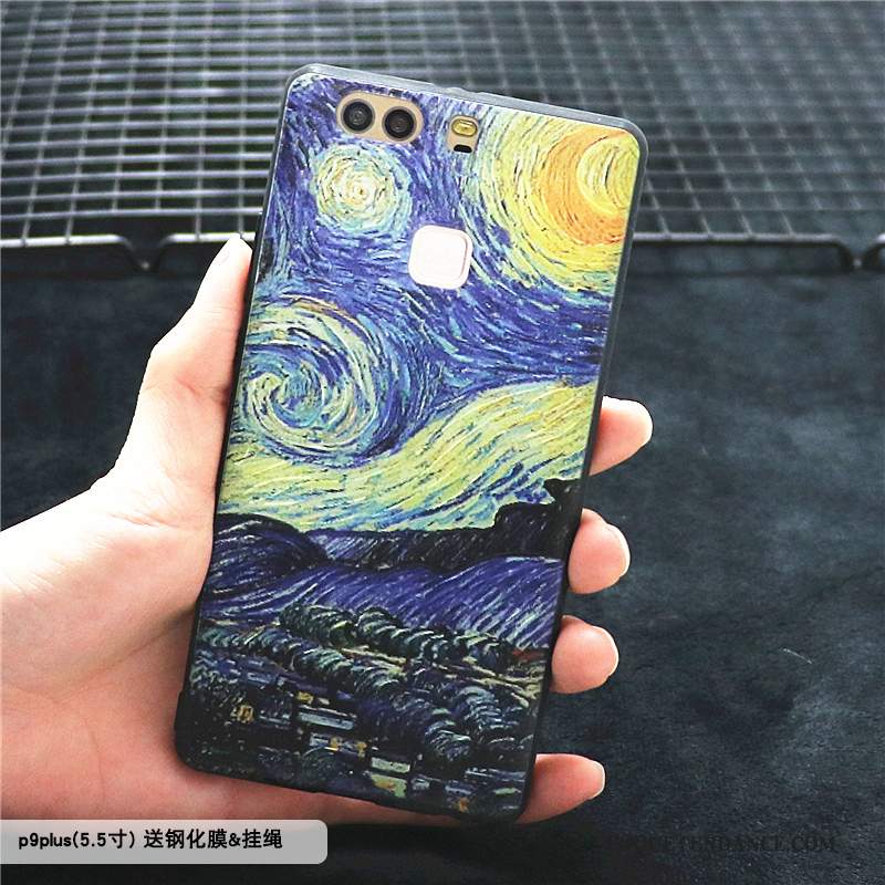 Huawei P9 Plus Coque Protection Créatif Bleu Peinture À L'huile Incassable