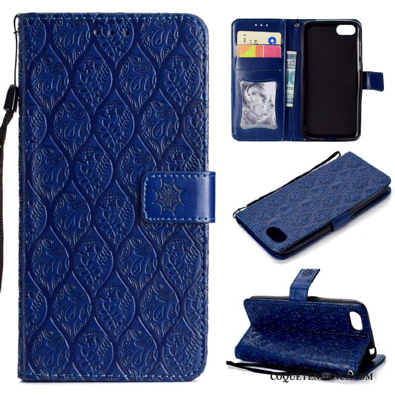 Huawei Y5 2018 Coque Étui En Cuir Tout Compris Modèle Fleurie Bleu Marin Protection