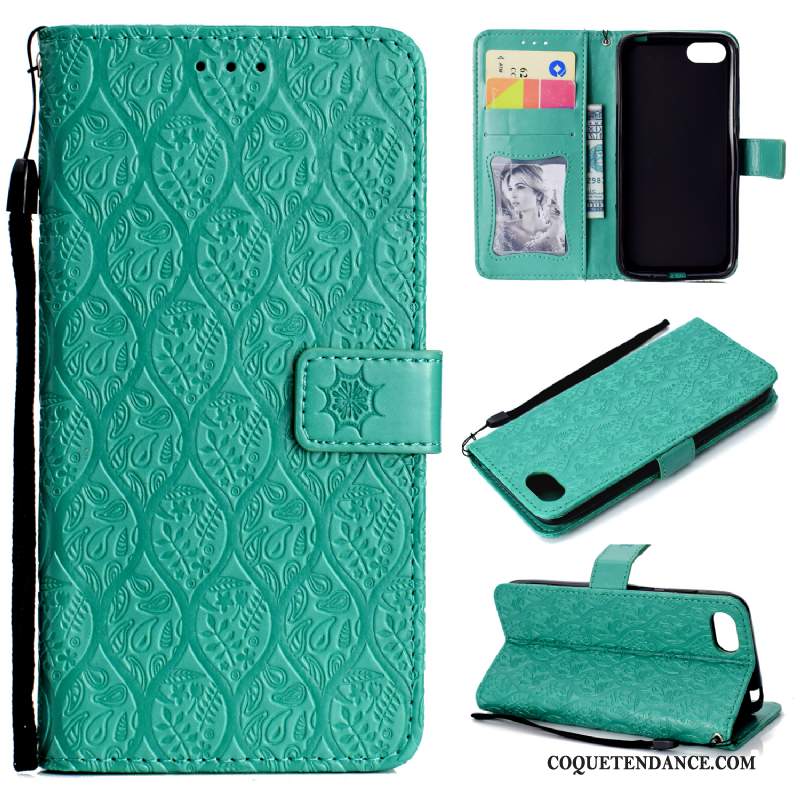 Huawei Y5 2018 Coque Étui En Cuir Tout Compris Modèle Fleurie Bleu Marin Protection