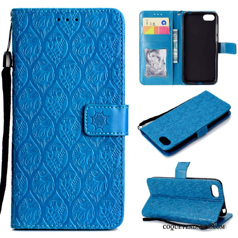 Huawei Y5 2018 Coque Étui En Cuir Tout Compris Modèle Fleurie Bleu Marin Protection