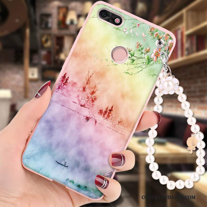 Huawei Y6 Pro 2017 Coque Ornements Suspendus Vert Peinture Fluide Doux Incassable