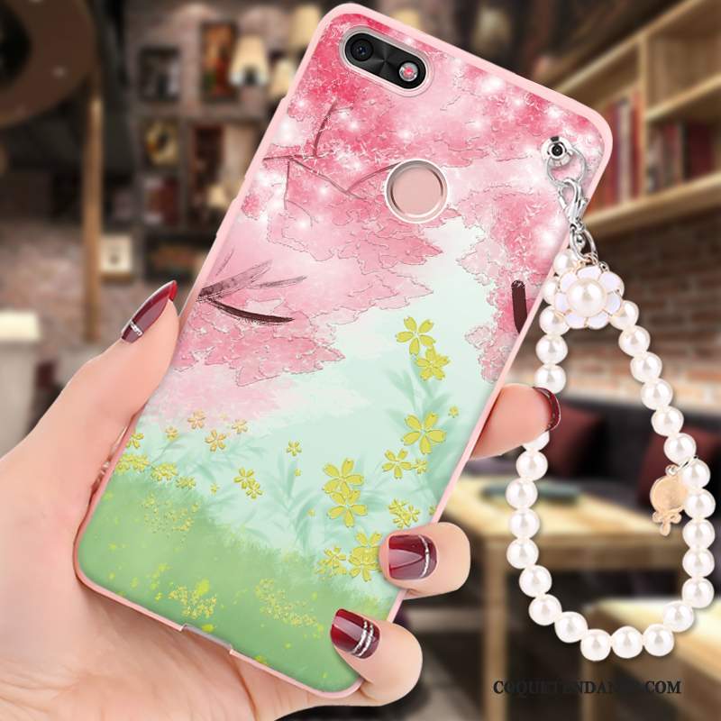 Huawei Y6 Pro 2017 Coque Ornements Suspendus Vert Peinture Fluide Doux Incassable