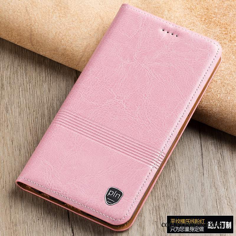 Huawei Y6 Pro 2017 Coque Protection Étui Étui En Cuir Rose Cuir Véritable