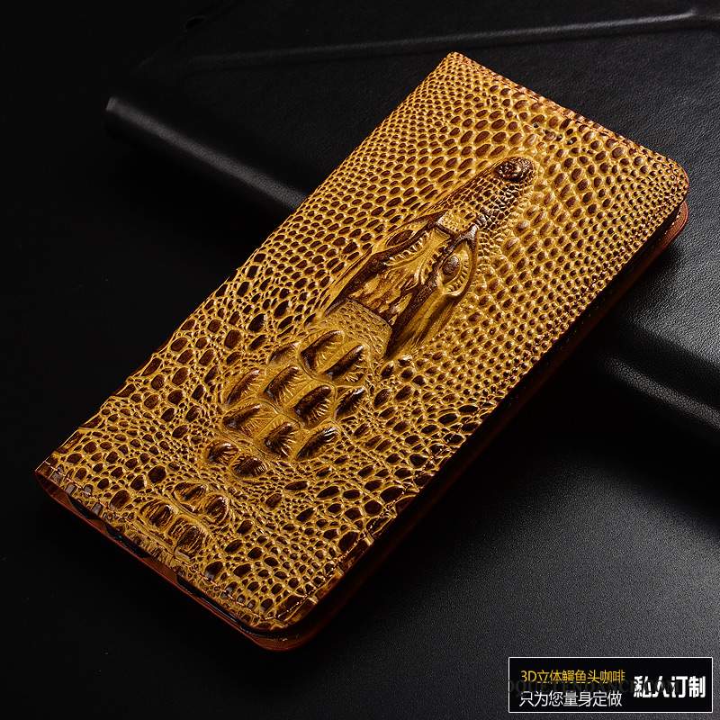 Huawei Y7 2019 Coque Cuir Véritable Bleu Étui En Cuir Protection Crocodile