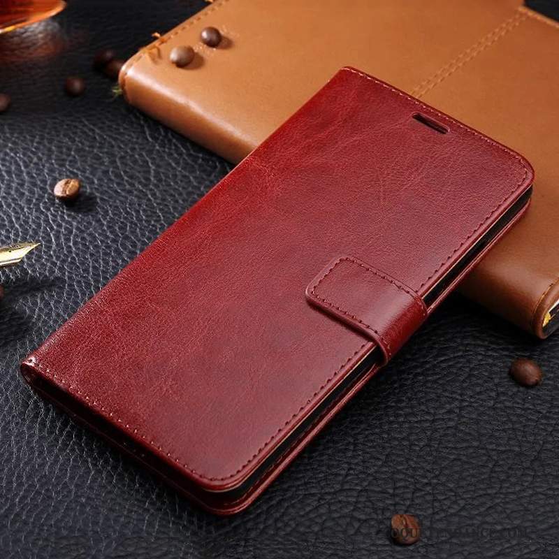 Huawei Y7 2019 Coque Rouge Similicuir Protection Étui En Cuir Housse