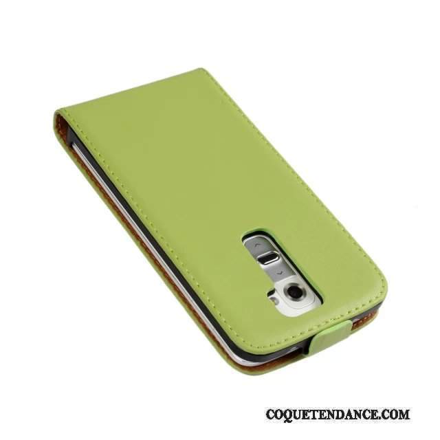 Lg G2 Coque Protection Étui En Cuir De Téléphone Vert Cuir Véritable