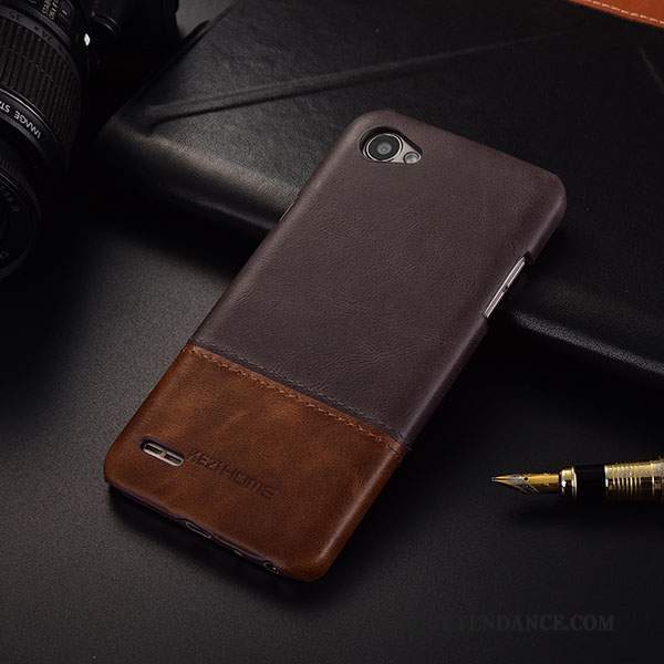 Lg Q6 Coque Protection Très Mince Cuir Véritable Marron Étui