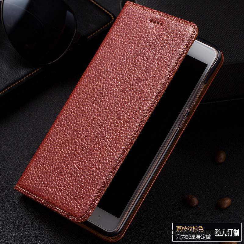 Lg V30 Coque Litchi Cuir Véritable Étui Housse Protection