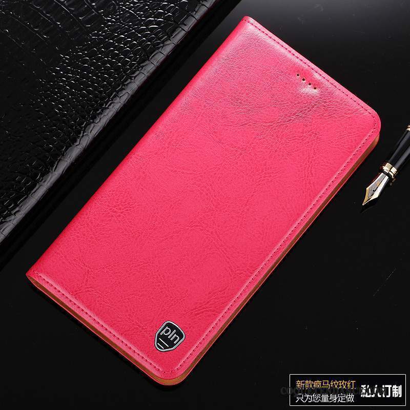 Mi 5 Coque Cuir Véritable Étui De Téléphone Protection Rouge