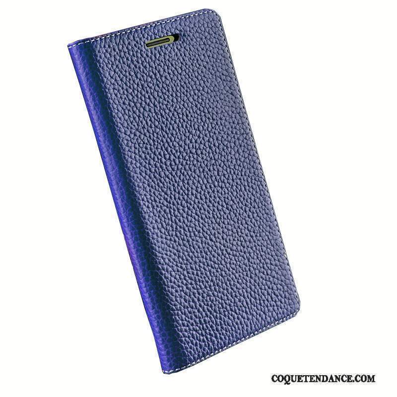 Mi Max 2 Coque Mince Petit Cuir Véritable Bleu Clamshell