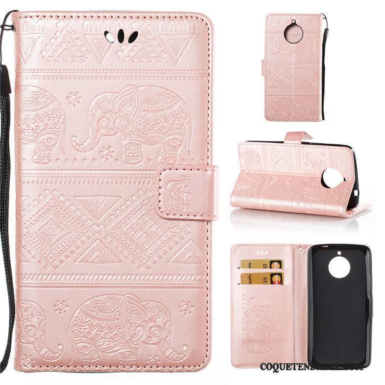 Moto E4 Coque De Téléphone Incassable Étui En Cuir Protection Rose