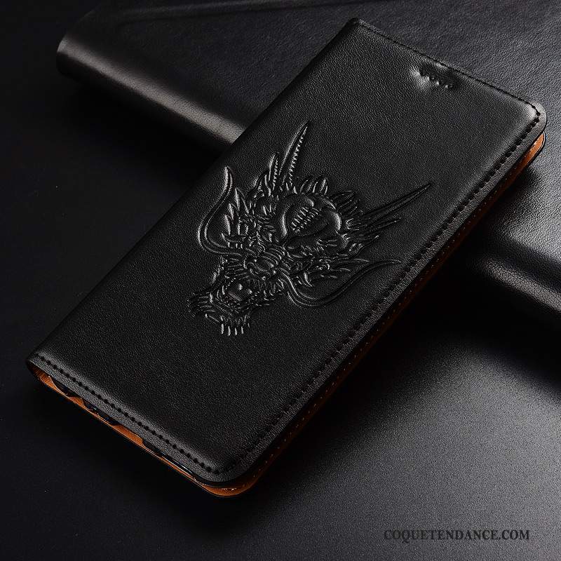 Moto G7 Coque Cuir Véritable Étui Dragon Rouge De Téléphone