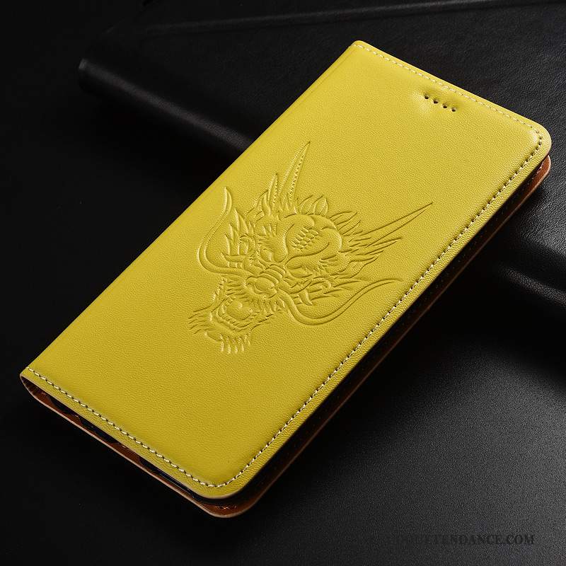 Moto G7 Coque Cuir Véritable Étui Dragon Rouge De Téléphone