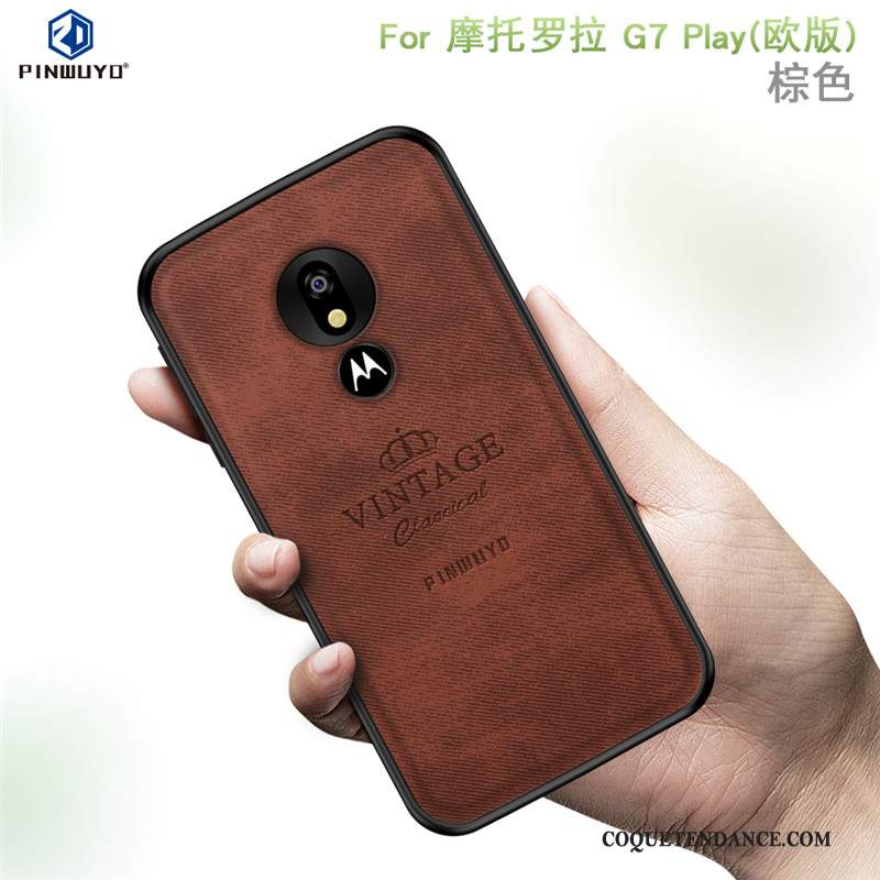 Moto G7 Play Coque Protection Étui Bleu Modèle Fleurie Fluide Doux