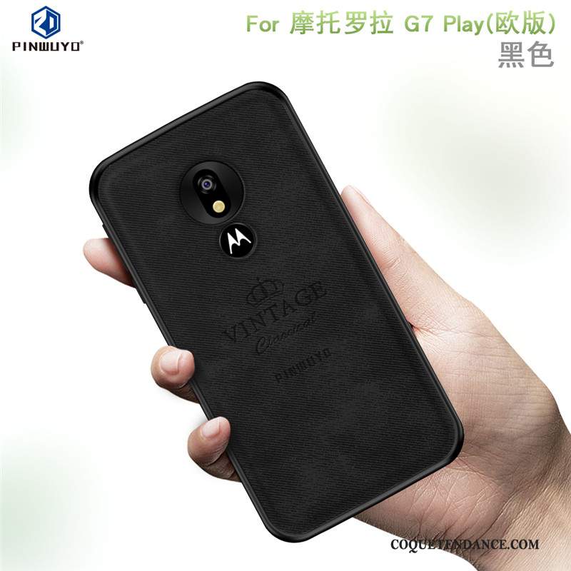 Moto G7 Play Coque Protection Étui Bleu Modèle Fleurie Fluide Doux