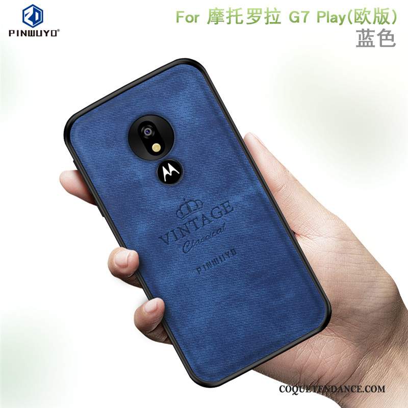 Moto G7 Play Coque Protection Étui Bleu Modèle Fleurie Fluide Doux