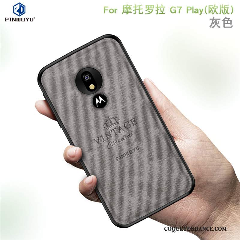 Moto G7 Play Coque Protection Étui Bleu Modèle Fleurie Fluide Doux