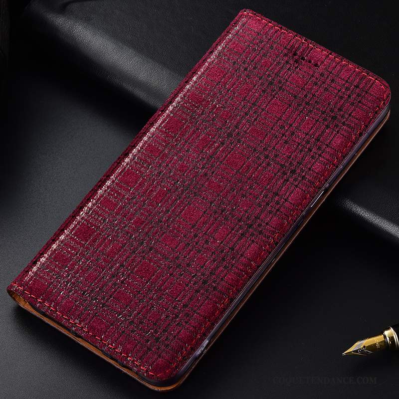 Moto G7 Play Coque Velours Cuir Véritable Étui En Cuir Modèle Fleurie Plaid