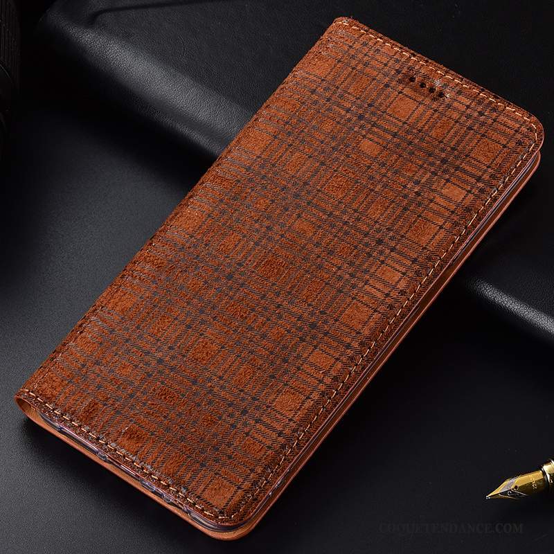 Moto G7 Play Coque Velours Cuir Véritable Étui En Cuir Modèle Fleurie Plaid