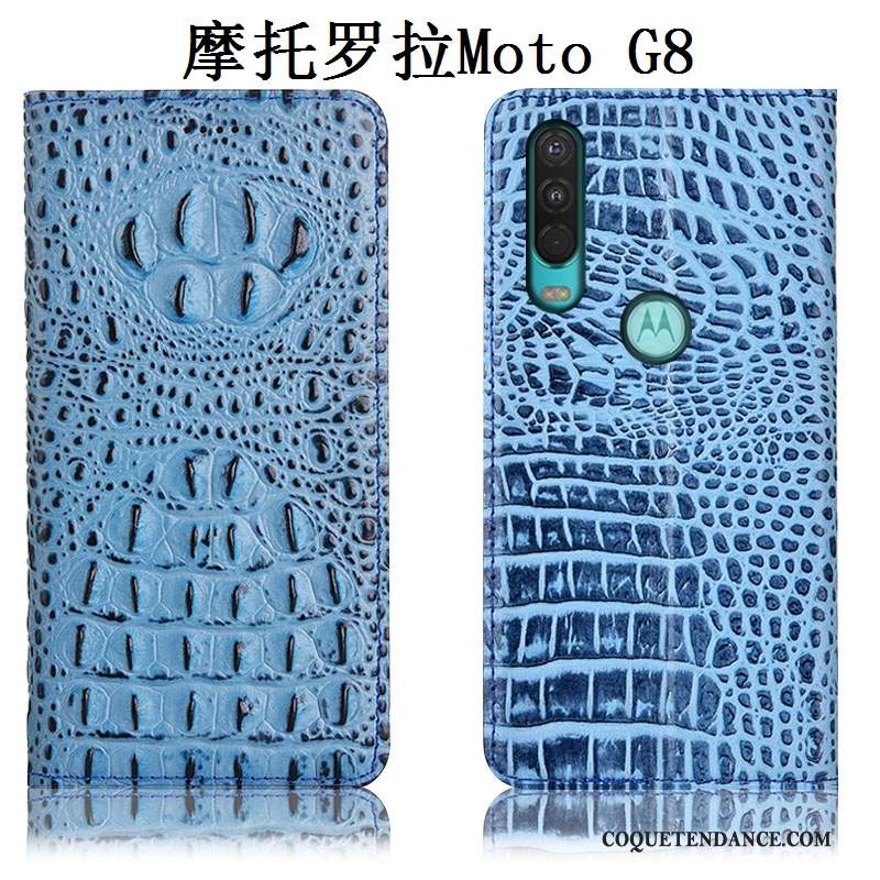 Moto G8 Coque Noir De Téléphone Étui En Cuir Incassable Cuir Véritable