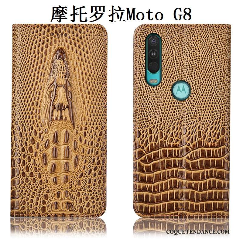 Moto G8 Coque Protection Cuir Véritable Incassable De Téléphone Jaune