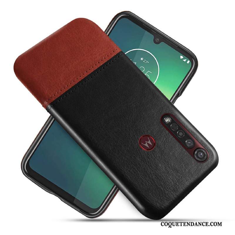 Moto G8 Plus Coque Créatif Étui En Cuir Noir Bicolore De Téléphone