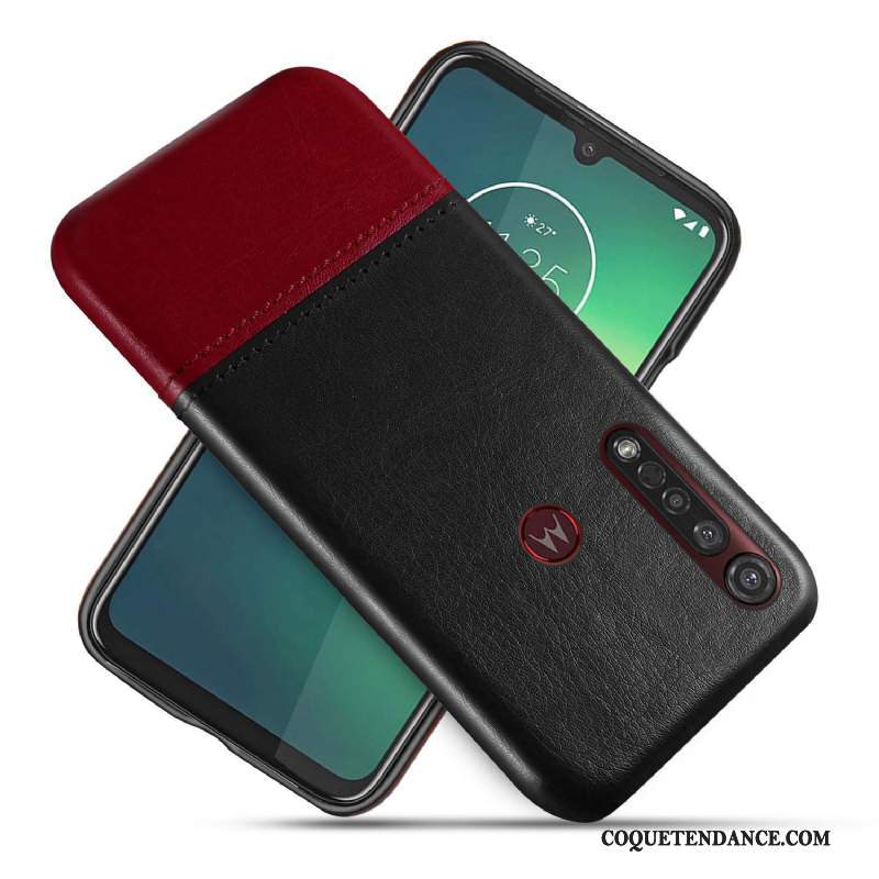 Moto G8 Plus Coque Créatif Étui En Cuir Noir Bicolore De Téléphone