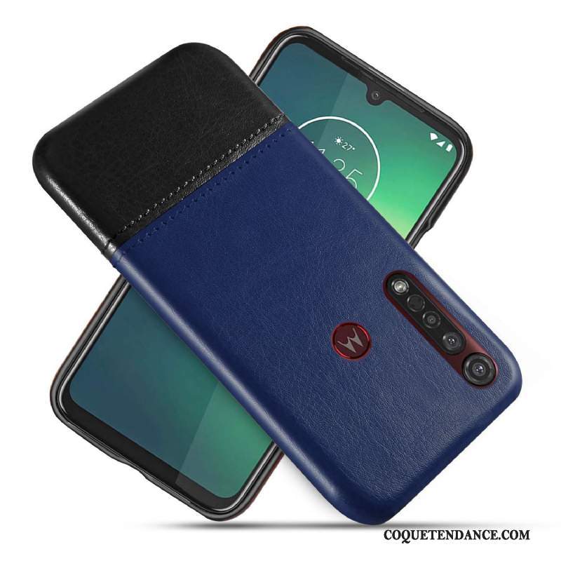 Moto G8 Plus Coque Créatif Étui En Cuir Noir Bicolore De Téléphone