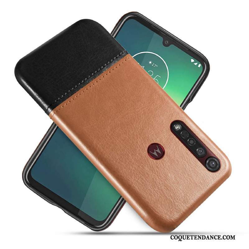 Moto G8 Plus Coque Créatif Étui En Cuir Noir Bicolore De Téléphone