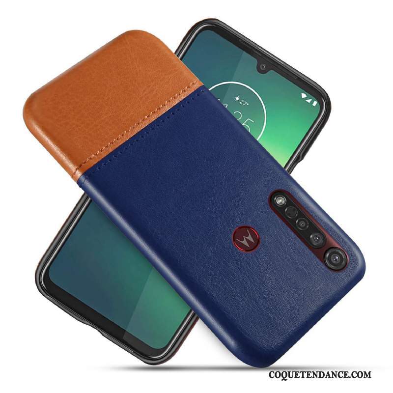 Moto G8 Plus Coque Créatif Étui En Cuir Noir Bicolore De Téléphone